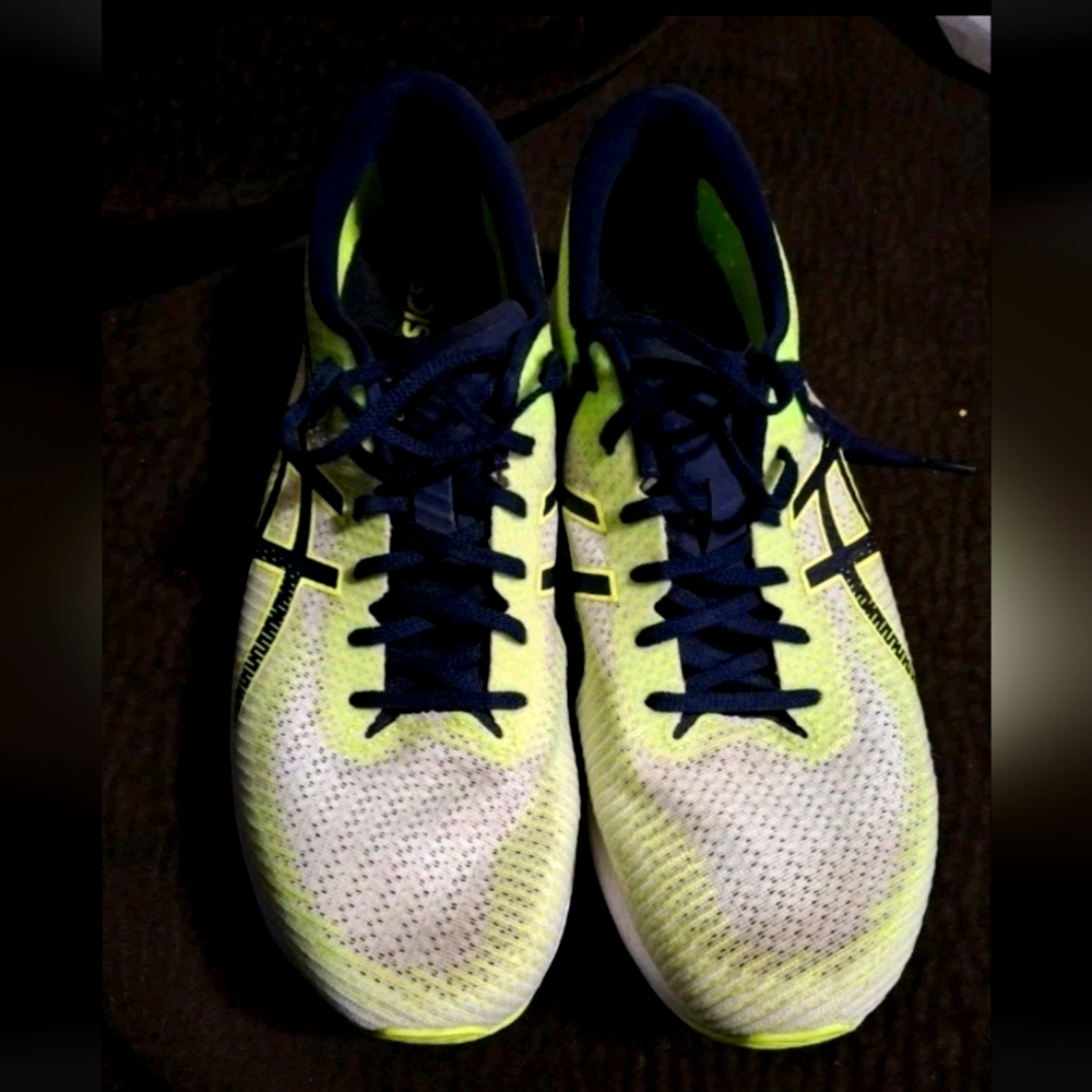 Asics Magic Speed Neon Green and Navy Athletic Shoes - Picture 6 of 13